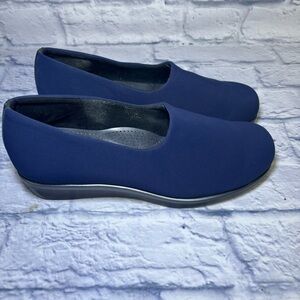 SAS Bliss Fabric Slip On Shoes Wedge Size 7.5 Navy Stretch Comfort Casual Work